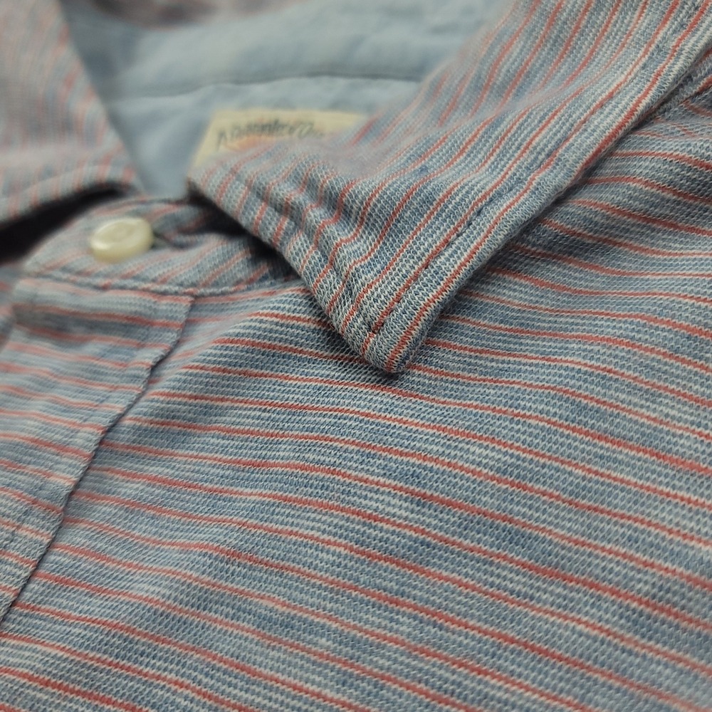 Faherty‎ Brand Mens Short Sleeve Polo Shirt Blue Red Stripe Pima Cotton Size M